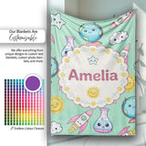 Cute Kawaii Space Rocket Planet Globe Sun Star Green Seamless  Personalised Custom Name Super Soft Fleece Blanket Bed Sofa Throw