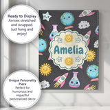 Personalised Name Cute Kawaii Space Rocket Custom  Unique Gift Idea Elegant Feature Canvas Wall Art Print Decor Picture Ready to Hang