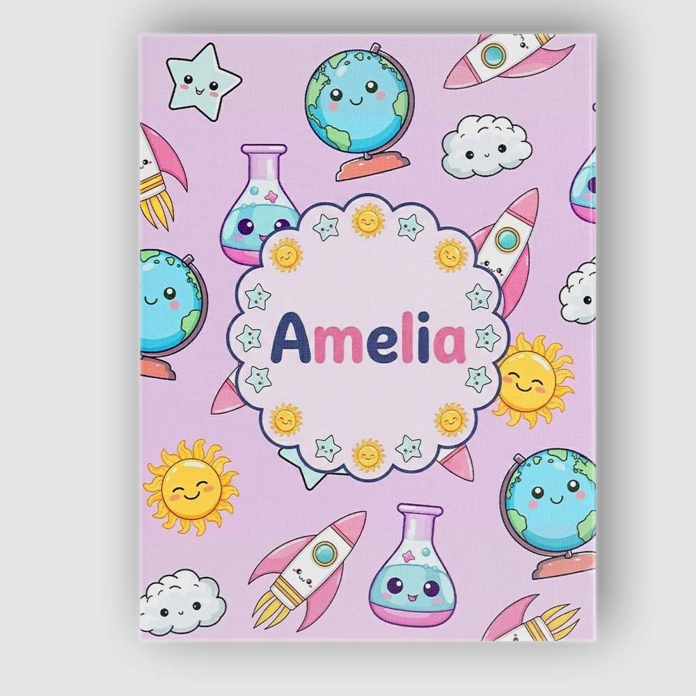 Personalised Name Cute Kawaii Space Rocket Custom  Unique Gift Idea Elegant Feature Canvas Wall Art Print Decor Picture Ready to Hang
