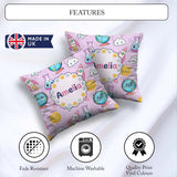 Custom Name Kawaii Space Rocket Planet Globe Sun Purple Seamless Square Filled Cushion Throw Pillow Sofa Bed Home Decor Zip Washable UK Made