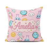 Custom Name Cute Kawaii Space Rockets Globes Suns Stars Seamless Square Filled Cushion Throw Pillow Sofa Bed Home Decor Zip Washable UK Made