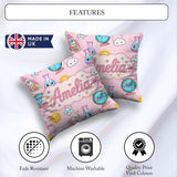 Custom Name Cute Kawaii Space Rockets Globes Suns Stars Seamless Square Filled Cushion Throw Pillow Sofa Bed Home Decor Zip Washable UK Made