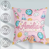 Custom Name Cute Kawaii Space Rockets Globes Suns Stars Seamless Square Filled Cushion Throw Pillow Sofa Bed Home Decor Zip Washable UK Made