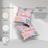 Custom Name Cute Kawaii Space Rockets Globes Suns Stars Seamless Square Filled Cushion Throw Pillow Sofa Bed Home Decor Zip Washable UK Made