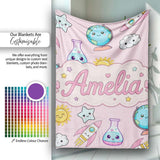 Cute Kawaii Space Rockets Planets Globes Suns Stars Seamless  Personalised Custom Name Super Soft Fleece Blanket Bed Sofa Throw