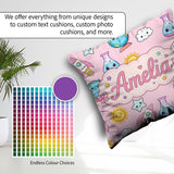 Custom Name Cute Kawaii Space Rockets Globes Suns Stars Seamless Square Filled Cushion Throw Pillow Sofa Bed Home Decor Zip Washable UK Made