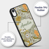Vintage Botanical Floral Sage Green Detailed Custom Name Protective Phone Case Mobile Cover Durable Everyday Smartphone Shock Resistant