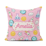 Custom Name Kawaii Space Rockets Globes Suns Stars Pink Seamless Square Filled Cushion Throw Pillow Sofa Bed Home Decor Zip Washable UK Made
