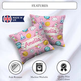 Custom Name Kawaii Space Rockets Globes Suns Stars Pink Seamless Square Filled Cushion Throw Pillow Sofa Bed Home Decor Zip Washable UK Made