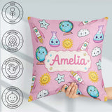 Custom Name Kawaii Space Rockets Globes Suns Stars Pink Seamless Square Filled Cushion Throw Pillow Sofa Bed Home Decor Zip Washable UK Made