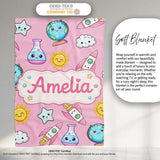 Cute Kawaii Space Rockets Planets Globes Suns Stars Pink Seamless  Personalised Custom Name Super Soft Fleece Blanket Bed Sofa Throw