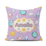 Custom Name Cute Kawaii Space Rockets Planets Globes Suns Purple Square Filled Cushion Throw Pillow Sofa Bed Home Decor Zip Washable UK Made