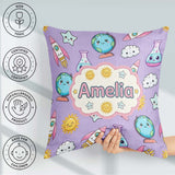 Custom Name Cute Kawaii Space Rockets Planets Globes Suns Purple Square Filled Cushion Throw Pillow Sofa Bed Home Decor Zip Washable UK Made
