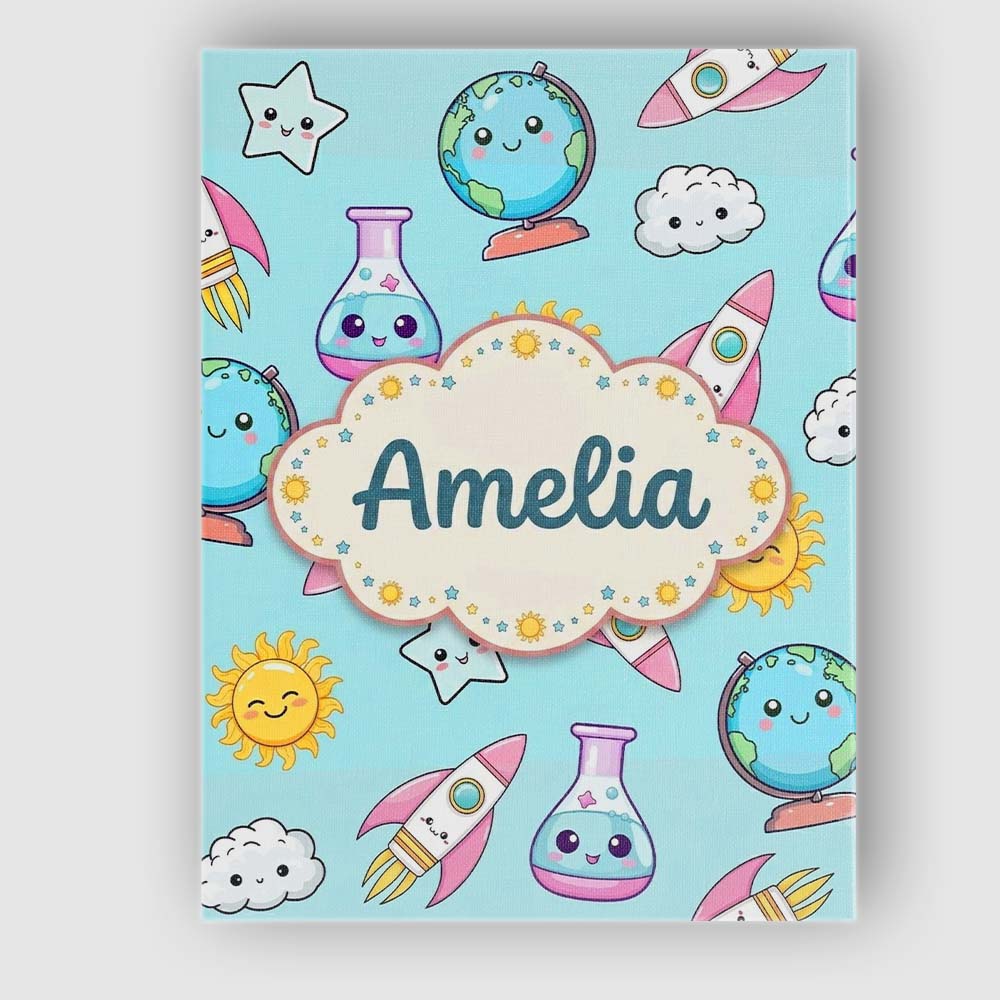 Personalised Name Cute Kawaii Space Rockets Custom  Bespoke Interior Contemporary Canvas Wall Art Print Decor Picture Ready to Hang