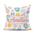 Custom Name Kawaii Space Rockets Globes Suns Stars Grey Seamless Square Filled Cushion Throw Pillow Sofa Bed Home Decor Zip Washable UK Made