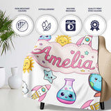 Cute Kawaii Space Rockets Planets Globes Suns Stars Grey Seamless  Personalised Custom Name Super Soft Fleece Blanket Bed Sofa Throw