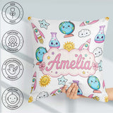 Custom Name Kawaii Space Rockets Globes Suns Stars Grey Seamless Square Filled Cushion Throw Pillow Sofa Bed Home Decor Zip Washable UK Made