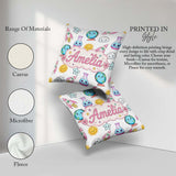 Custom Name Kawaii Space Rockets Globes Suns Stars Grey Seamless Square Filled Cushion Throw Pillow Sofa Bed Home Decor Zip Washable UK Made