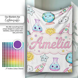 Cute Kawaii Space Rockets Planets Globes Suns Stars Grey Seamless  Personalised Custom Name Super Soft Fleece Blanket Bed Sofa Throw
