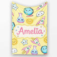 Cute Kawaii Space Rockets Planets Globes Suns Stars Yellow Seamless  Personalised Custom Name Super Soft Fleece Blanket Bed Sofa Throw