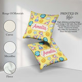Custom Name Cute Kawaii Space Rockets Planets Globes Suns Yellow Square Filled Cushion Throw Pillow Sofa Bed Home Decor Zip Washable UK Made