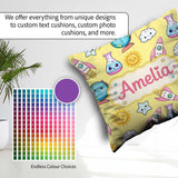 Custom Name Cute Kawaii Space Rockets Planets Globes Suns Yellow Square Filled Cushion Throw Pillow Sofa Bed Home Decor Zip Washable UK Made