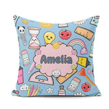 Custom Name Cute Kawaii School Supplies Glue Ruler Rainbow Apple Square Filled Cushion Throw Pillow Sofa Bed Home Decor Zip Washable UK Made