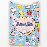 Cute Kawaii School Supplies Glue Ruler Rainbow Apple Seamless  Personalised Custom Name Super Soft Fleece Blanket Bed Sofa Throw