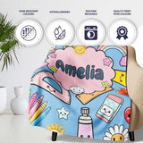 Cute Kawaii School Supplies Glue Ruler Rainbow Apple Seamless  Personalised Custom Name Super Soft Fleece Blanket Bed Sofa Throw