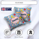 Custom Name Cute Kawaii School Supplies Glue Ruler Rainbow Apple Square Filled Cushion Throw Pillow Sofa Bed Home Decor Zip Washable UK Made
