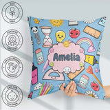 Custom Name Cute Kawaii School Supplies Glue Ruler Rainbow Apple Square Filled Cushion Throw Pillow Sofa Bed Home Decor Zip Washable UK Made