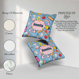 Custom Name Cute Kawaii School Supplies Glue Ruler Rainbow Apple Square Filled Cushion Throw Pillow Sofa Bed Home Decor Zip Washable UK Made