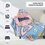 Cute Kawaii School Supplies Glue Ruler Rainbow Apple Seamless  Personalised Custom Name Super Soft Fleece Blanket Bed Sofa Throw