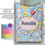 Cute Kawaii School Supplies Glue Ruler Rainbow Apple Seamless  Personalised Custom Name Super Soft Fleece Blanket Bed Sofa Throw