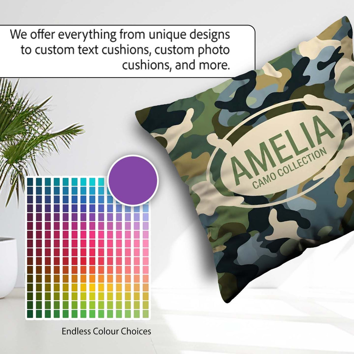 Custom Name Multi Tone Woodland Camouflage Seamless Pattern for Square Filled Cushion Throw Pillow Sofa Bed Home Decor Zip Washable UK Made