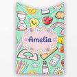 Cute Kawaii School Supplies Glue Ruler Rainbow Apple Green Seamless  Personalised Custom Name Super Soft Fleece Blanket Bed Sofa Throw