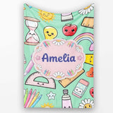 Cute Kawaii School Supplies Glue Ruler Rainbow Apple Green Seamless  Personalised Custom Name Super Soft Fleece Blanket Bed Sofa Throw