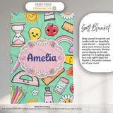 Cute Kawaii School Supplies Glue Ruler Rainbow Apple Green Seamless  Personalised Custom Name Super Soft Fleece Blanket Bed Sofa Throw