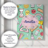 Personalised Name Cute Kawaii School Custom Premium Decorative Design Modern Room Accent Canvas Wall Art Print Decor Picture Ready to Hang