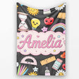 Cute Kawaii School Supplies Rainbow Apple Glue Pen Ruler Seamless  Personalised Custom Name Super Soft Fleece Blanket Bed Sofa Throw