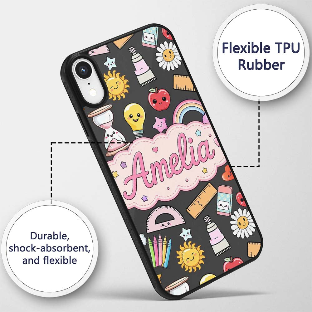 Cute Kawaii School Supplies Rainbow Apple Glue Custom Name Protective Phone Case Mobile Cover Durable Everyday Smartphone Shock Resistant