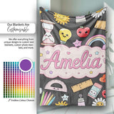 Cute Kawaii School Supplies Rainbow Apple Glue Pen Ruler Seamless  Personalised Custom Name Super Soft Fleece Blanket Bed Sofa Throw