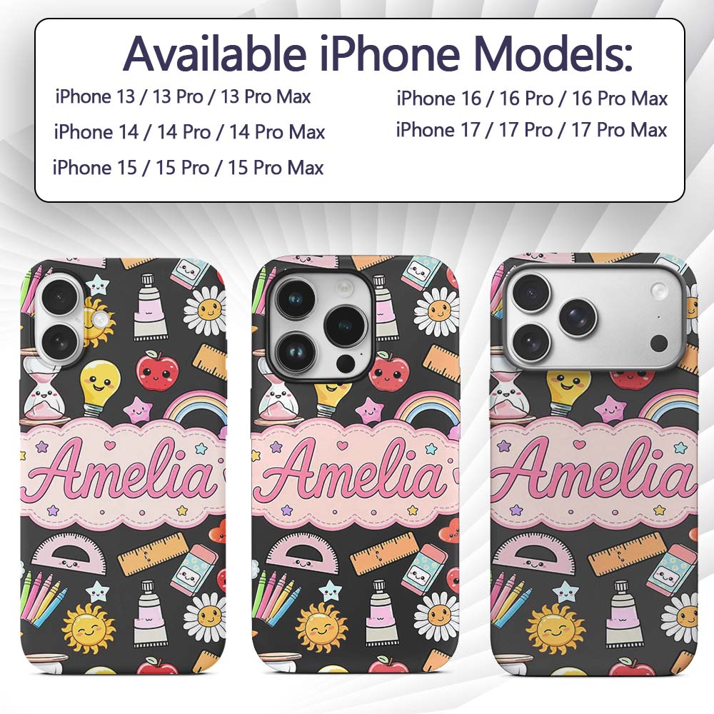 Cute Kawaii School Supplies Rainbow Apple Glue Custom Name Protective Phone Case Mobile Cover Durable Everyday Smartphone Shock Resistant