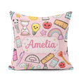 Custom Name School Supplies Pink Background Apple Glue Pen Ruler Square Filled Cushion Throw Pillow Sofa Bed Home Decor Zip Washable UK Made