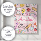 Personalised Name School Supplies Pink Custom  Modern Room Accent Elegant Feature Canvas Wall Art Print Decor Picture Ready to Hang