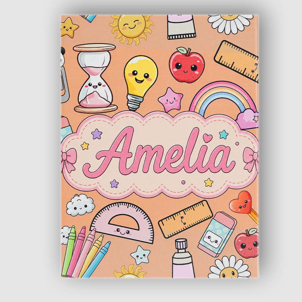 Personalised Name School Supplies Peach Custom  Modern Room Accent Elegant Feature Canvas Wall Art Print Decor Picture Ready to Hang