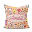 Custom Name School Peach Background Rainbow Apple Glue Pen Ruler Square Filled Cushion Throw Pillow Sofa Bed Home Decor Zip Washable UK Made