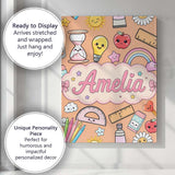 Personalised Name School Supplies Peach Custom  Modern Room Accent Elegant Feature Canvas Wall Art Print Decor Picture Ready to Hang