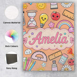 Personalised Name School Supplies Peach Custom  Modern Room Accent Elegant Feature Canvas Wall Art Print Decor Picture Ready to Hang