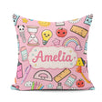 Custom Name School Supplies Soft Pink Rainbow Apple Pen Seamless Square Filled Cushion Throw Pillow Sofa Bed Home Decor Zip Washable UK Made